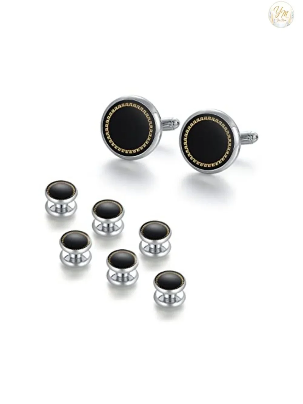 Men's Brass & Resin Cufflinks and Stud Set for Tuxedo Shirts - Formal Classic